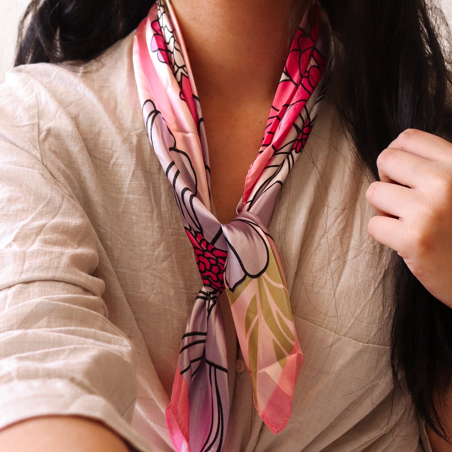 FOULARD EN SOIE - ROSE